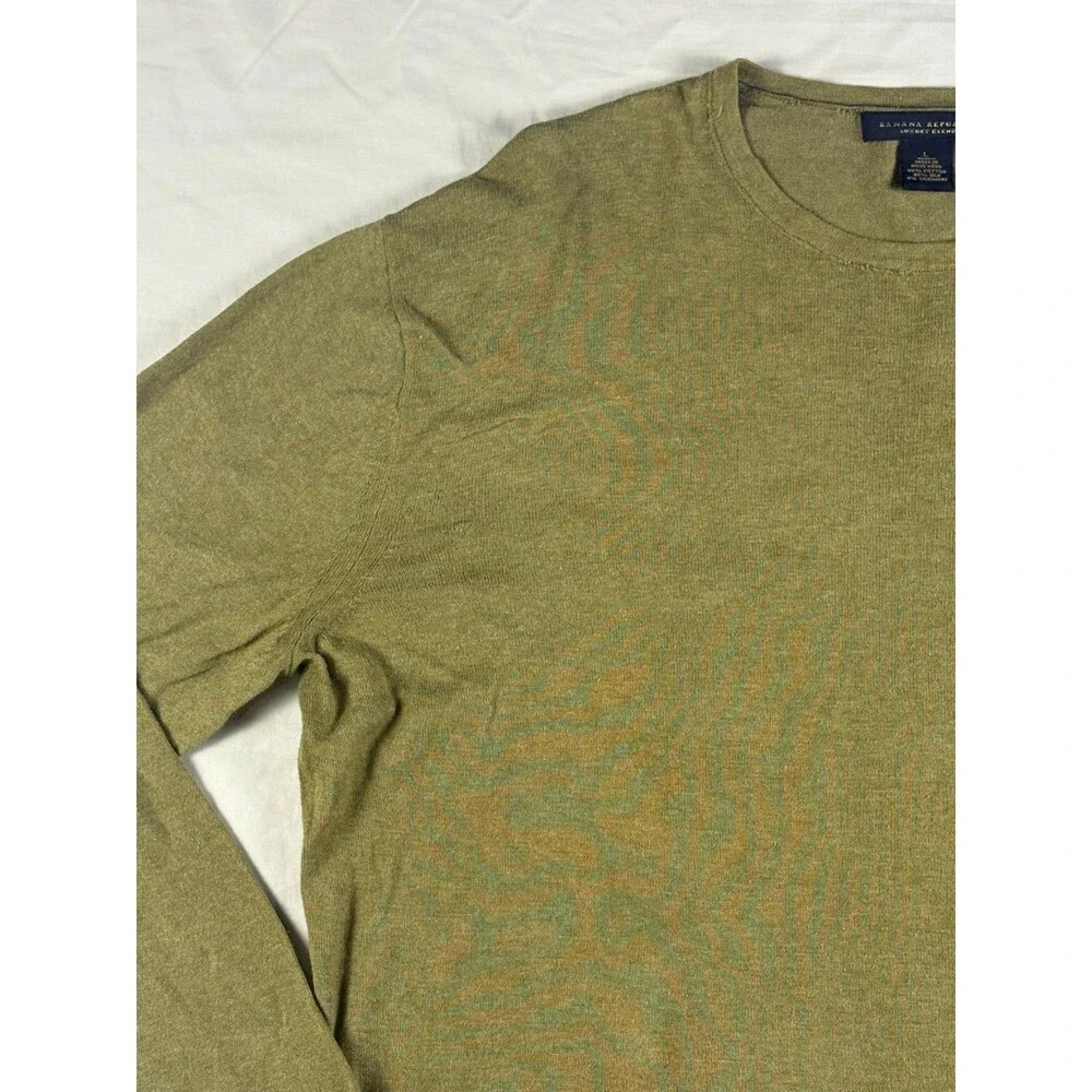 Banana Republic Mens Luxury Blend Sweater L Green Silk Cashmere Cotton Crewneck